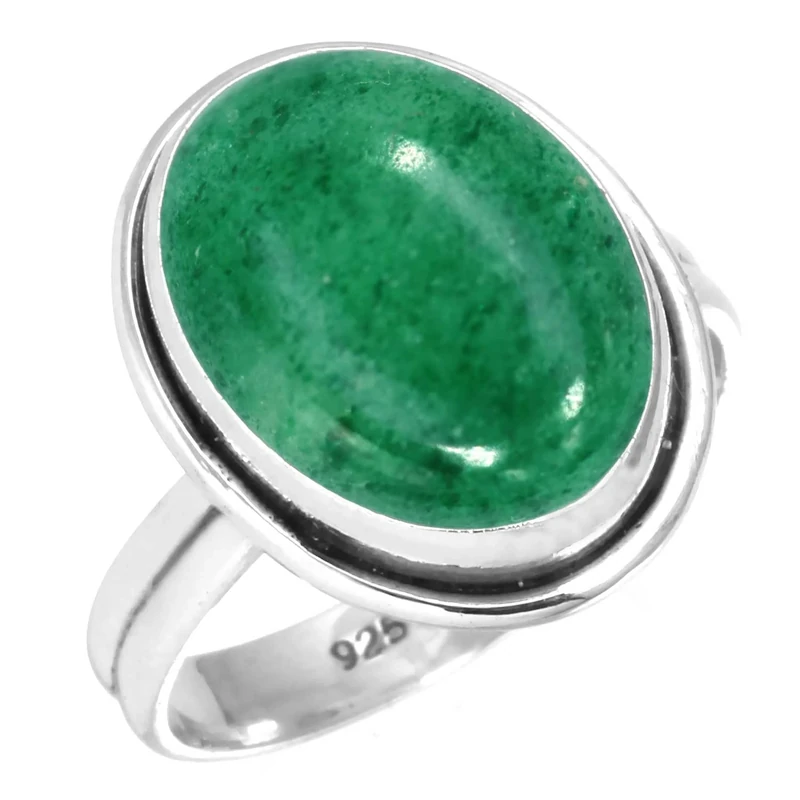 Jeweloporium Green Kiwi Quartz Silver Ring Size W, 925 Sterling Silver Ring for Women, Genuine Chunky Oval Gemstone Boho Jewellery