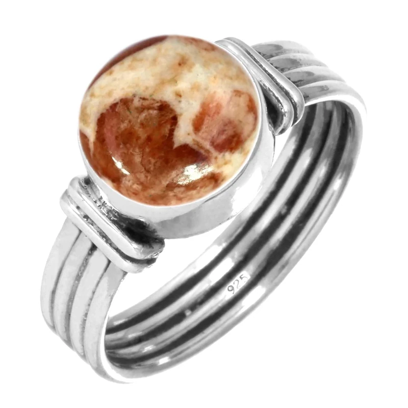 Jeweloporium Brown Garnet In Limestone Silver Ring Size W 1/2, 925 Sterling Silver Ring for Women, Genuine Round Gemstone Handmade Jewellery