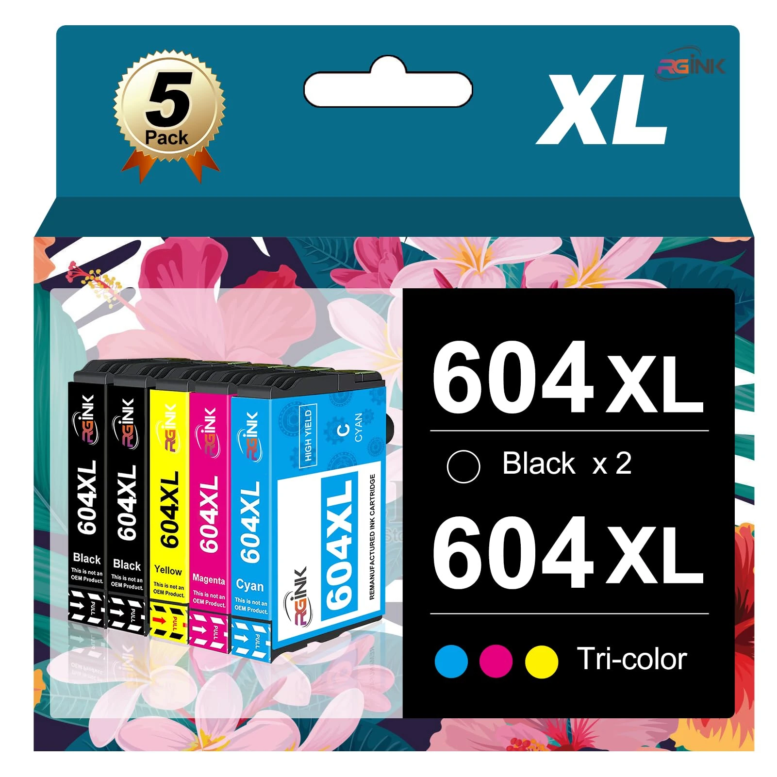 RGiNK 604XL Cartridges for 604 Compatible with Epson Expression Home XP-2200 XP-2205 XP-3200 XP-3205 XP-4200 XP-4205 Workforce WF-2910 WF-2930 WF-2935 WF-2950 (Pack of 5)