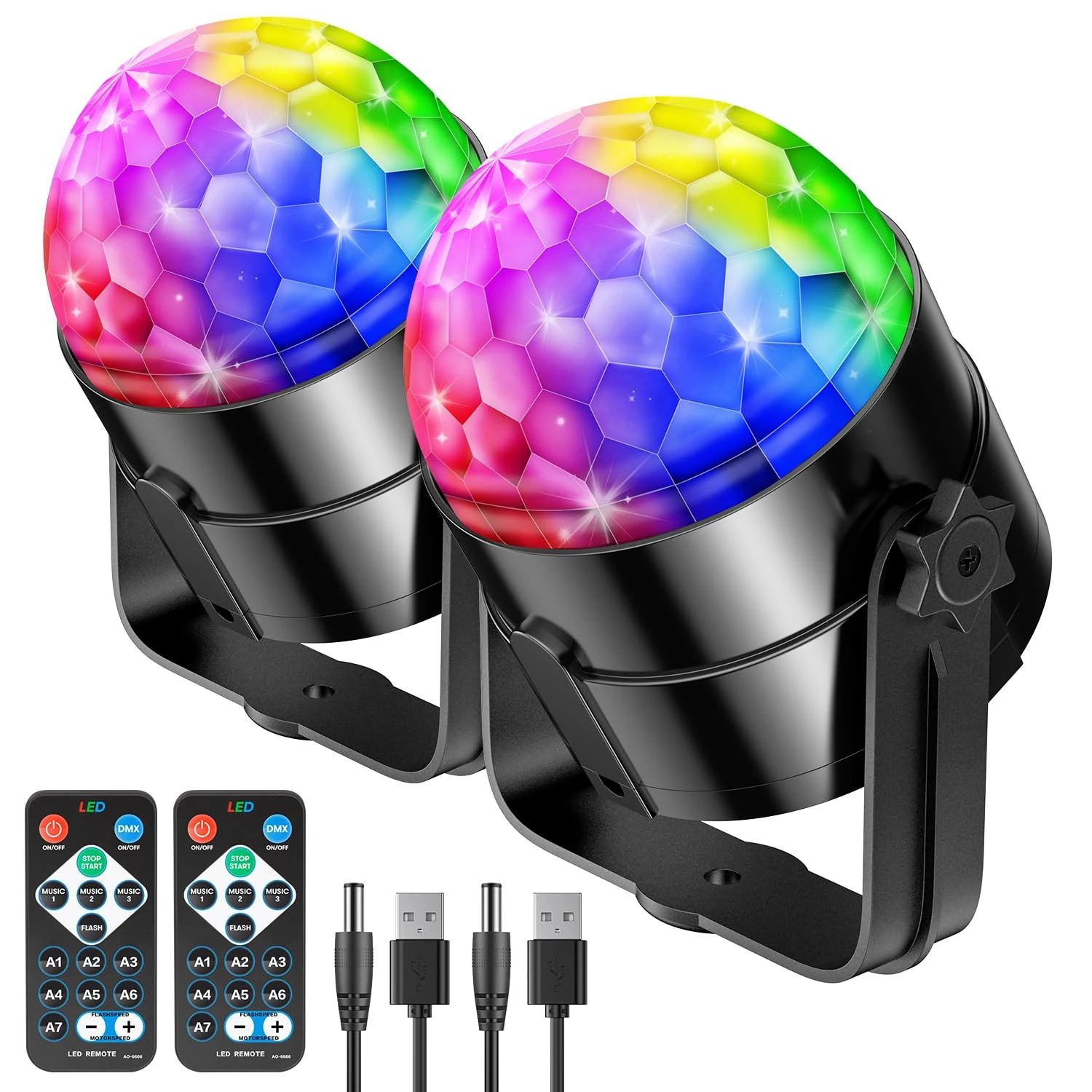 Disco Lights,RIYO 360°Rotation Sound Activated Disco Ball Light with Remote Control,Party Lights for Indoor Room Birthday Dance Karaoke Decorating Home Decoration Party Decor (2 Packs)