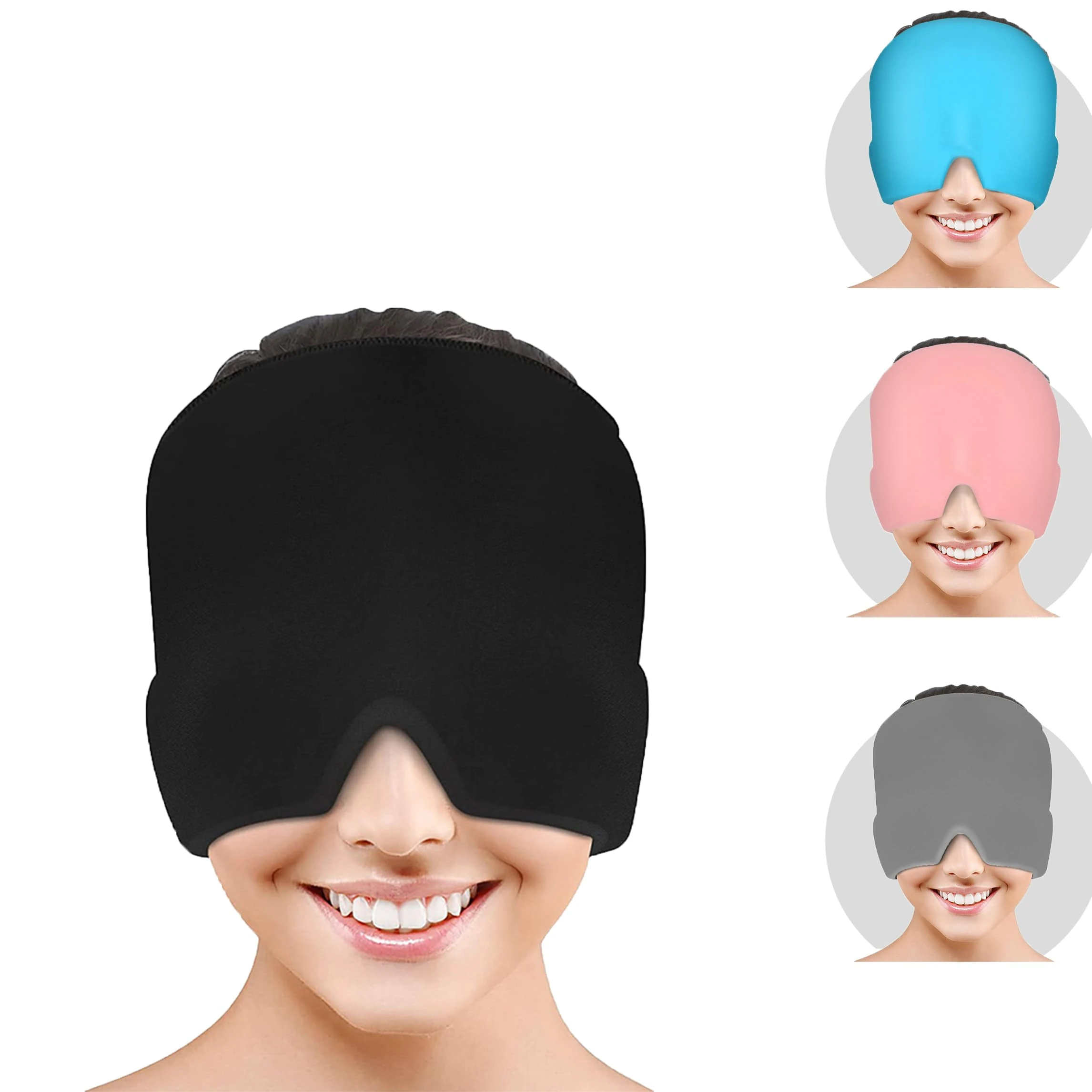 Migraine Relief Cap, Reusable Cold Hot Therapy Migraine and Headache Relief Cap, Single-Sided Gel Ice Hot Head Wrap for Chronic Migraine, Tension Headache, Sinus Stress, Puffy Eyes (Black)