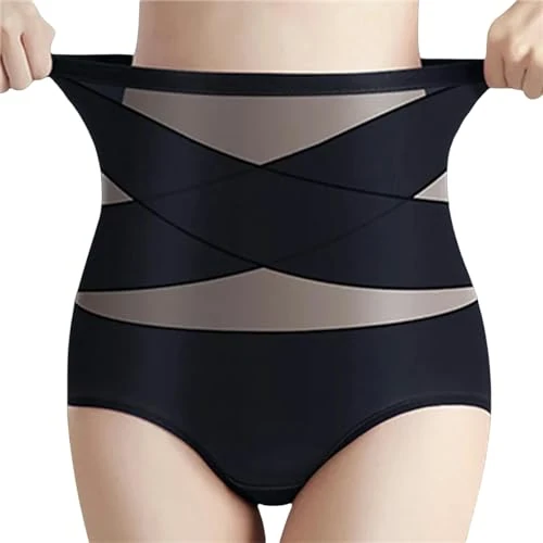 CBLdF Underwear Women Seamless Women High Waist Panties Cross Tummy Control Underwear Thin Underpants-Black-Xxl 65-75Kg