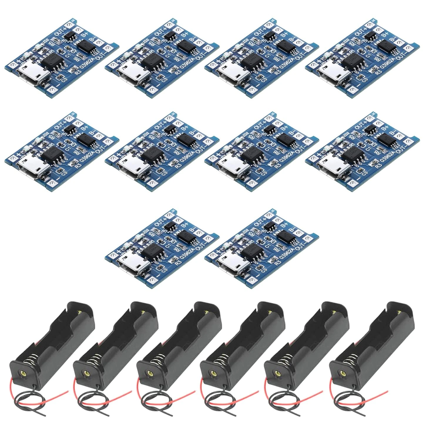 GTIWUNG Battery Charger, 6x 18650 Battery Holder with Wire Leads, 10x Micro USB 5V 1A Charging Board