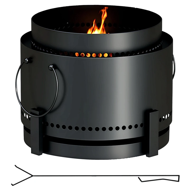 Outsunny 37cm Smokeless Fire Pit with Ash Catcher and Poker