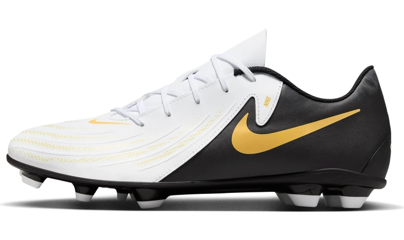 Nike Phantom Gx II Academy Fg/Mg Football Shoe White/Black/MTLC Gold Coin 11.5