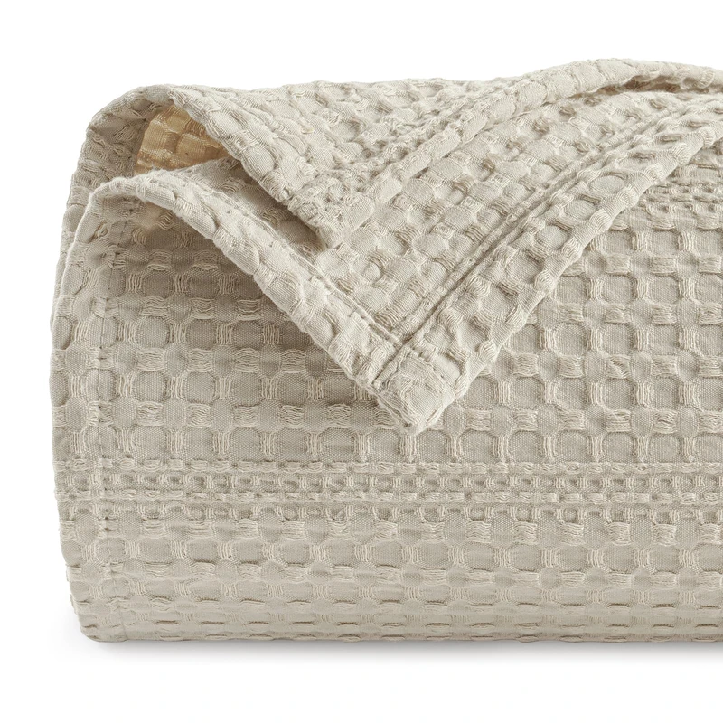 PHF P Waffle Blanket Natural/Linen King US Bedding
