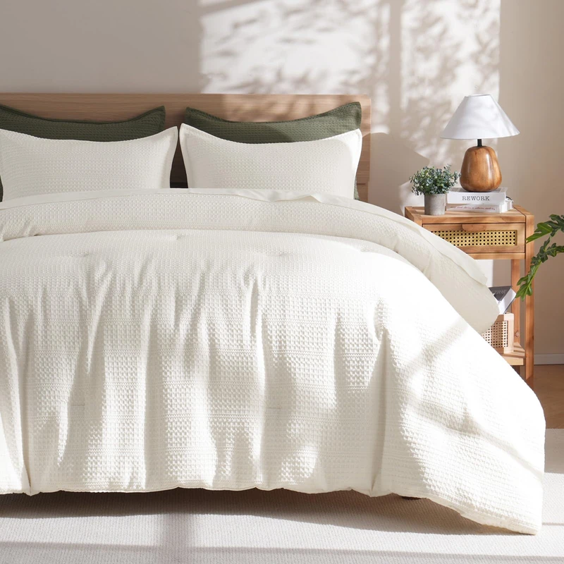 PHF 3 Piece P Waffle Comforter Bedding Set Cream King US