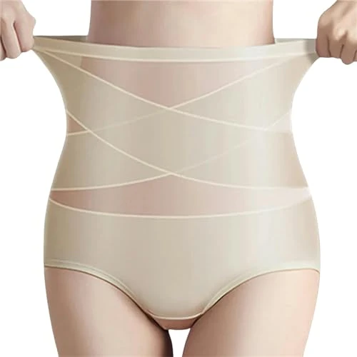 CBLdF Underwear Women Seamless Women High Waist Panties Cross Tummy Control Underwear Thin Underpants-Skin-Xxl 65-75Kg