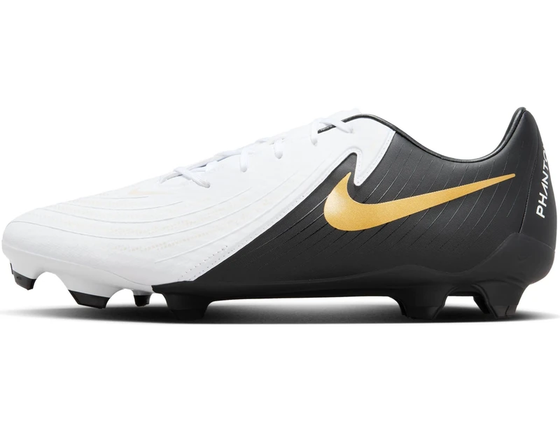 Nike Phantom Gx II Academy Fg/Mg Football Shoe White/Black/MTLC Gold Coin 10