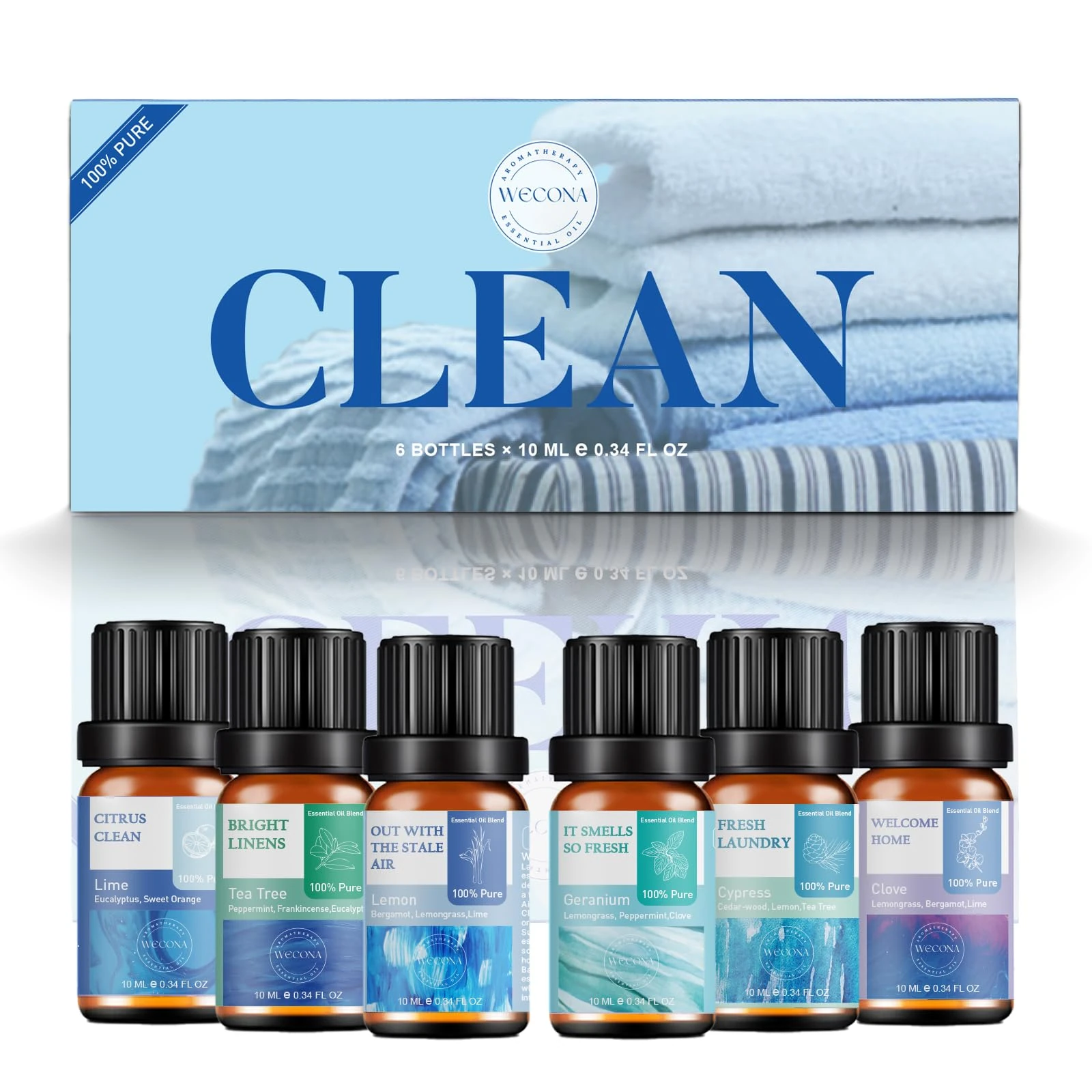 Essential Oils Set for Diffusers – Fresh Laundry, Citrus Clean, Bright Linens, Out with Stale Air – Aromatherapy Oils for Home, Oil Diffuser Essential Oils & Fragrance Oils for Cleaning