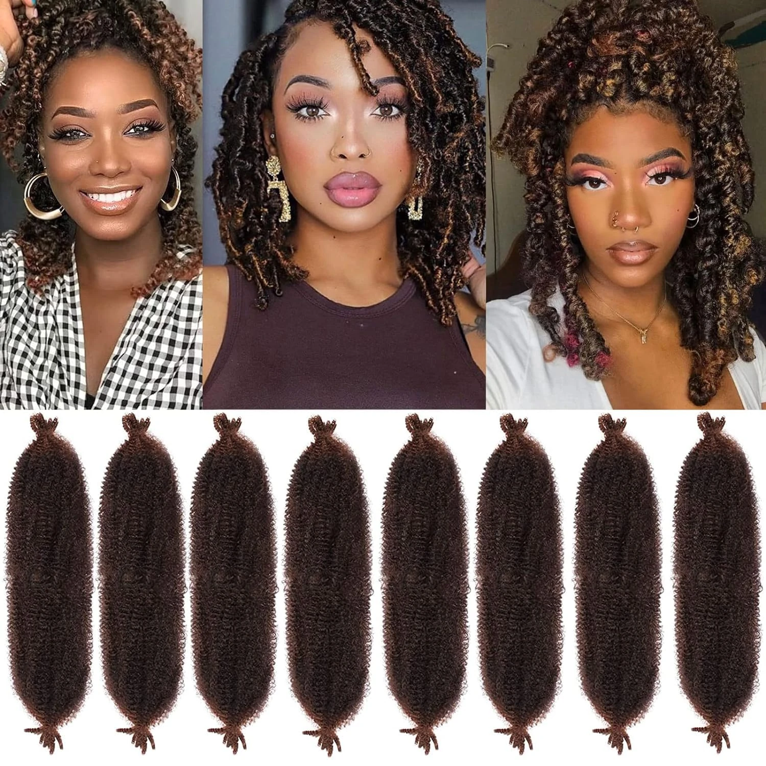 Xtrend 8 Packs Dark Brown Springy Afro Twist Crochet Hair 16 Inch Pre-Separated Spring Twist Hair Synthetic Marley Crochet Braiding For Distressed Soft Locs Hair Extension For Women T30#