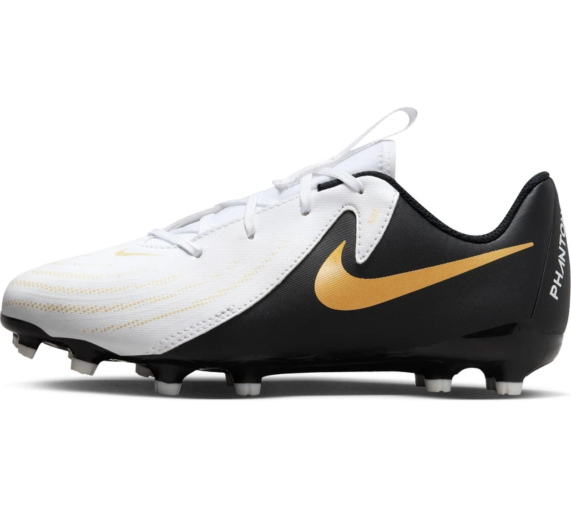 Nike Unisex Kids Phantom Gx Ii Academy Fg/Mg Football Shoe, White Black MTLC Gold Coin, 4 UK