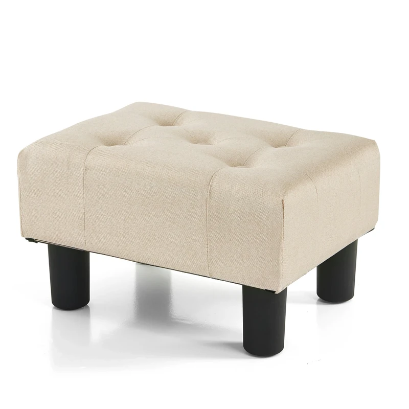 BRIAN & DANY Small Foot Stool, Linen Footstool with Legs, Footstools for Living Room, Ottoman Footrest Extra Seating for Entryway, Beige