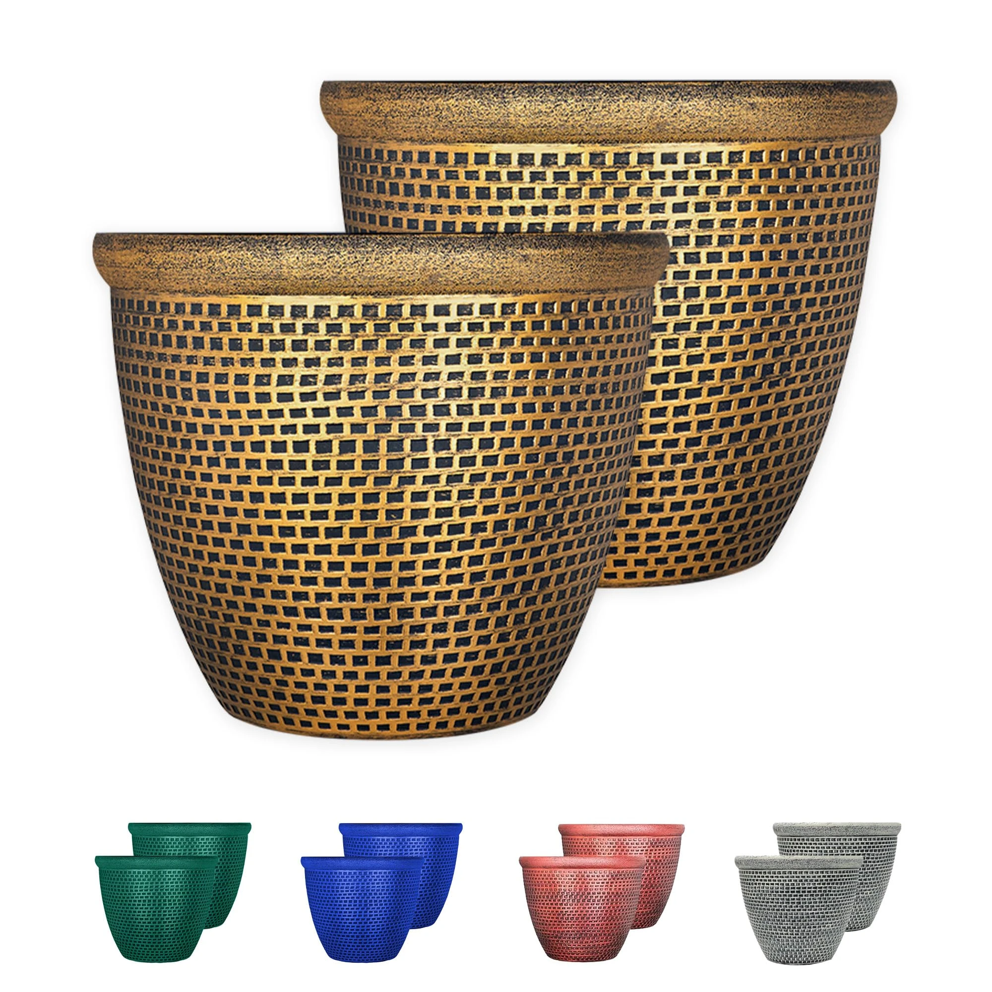 SG Traders Cromarty Plant Pots Plastic Round Flower Pots Planter Garden Decoration 25cm Plant Pot Outdoor Flower Pot Outside Garden Planters With Drainage Holes (Pack of 2)