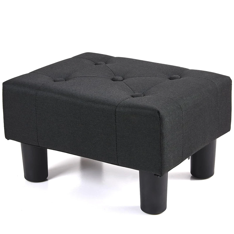 BRIAN & DANY Small Footstool Ottoman, Linen Foot Stool Ottoman with Legs, Sofa Footrest Extra Seating for Living Room Entryway Office,Black