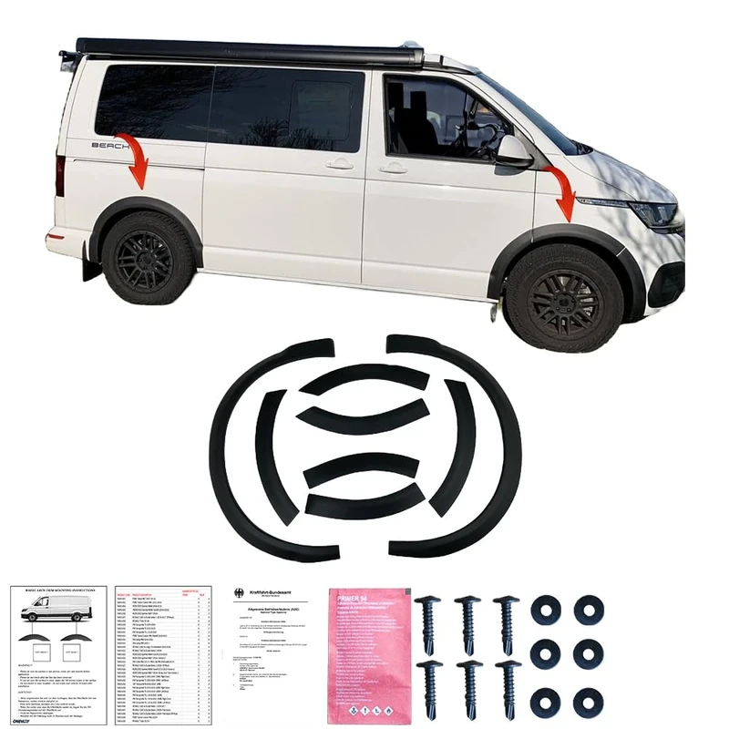 Oneway Set Wheel Arch Trims compatible with Volkswagen Transporter T6.1 2020-2022 (Short wheel base) - Matt black