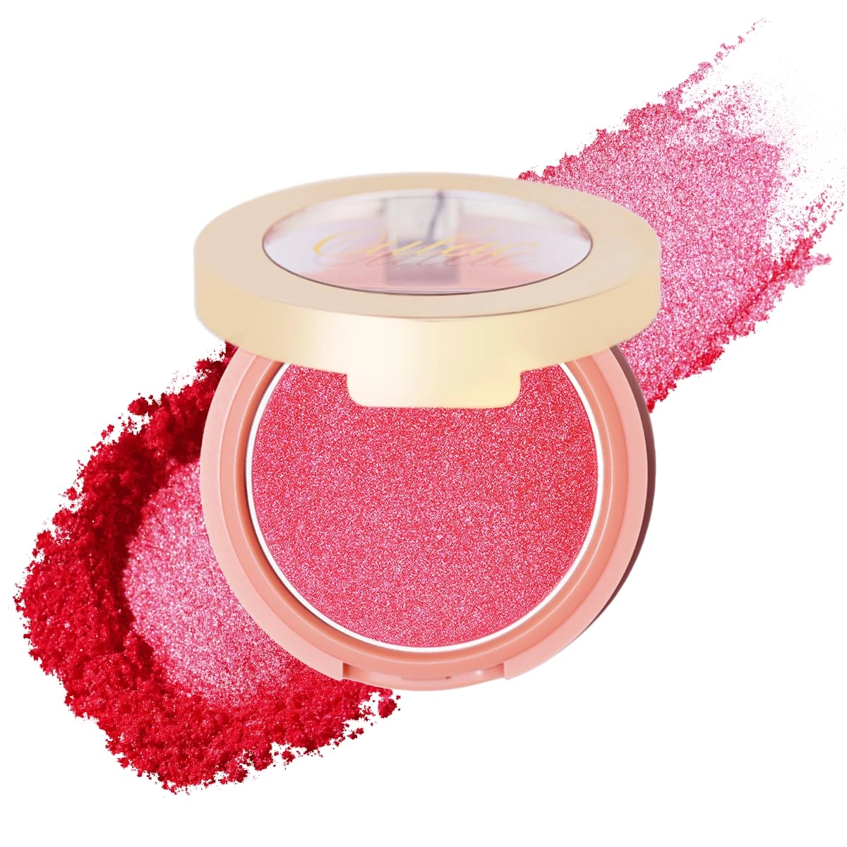 Oulac Luminisers Pink Blusher for Cheeks Make up, Shimmer Blusher with Skin-Brightening Effect, Long-Lasting Fade & Sweat Resistant, Vegan Blush Powder, F11 Heat On