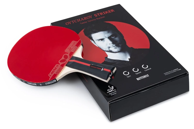 Butterfly Ovtcharov Striker Table Tennis Bat, Professional Table Tennis Bat for Ambitious Table Tennis Players, ITTF Approved for Competitions, Extremely Grippy/Sticky Pads for Maximum Spin