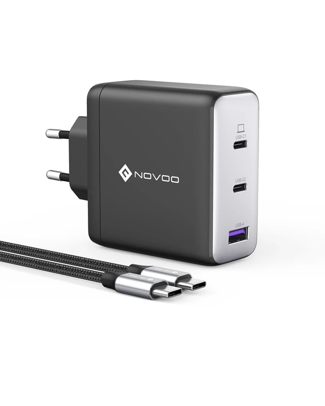 NOVOO 120W USB C Fast Charger 3 Ports with GaN Tech Compatible with iPhone 15 Plus Pro Max 14 13 Pro 12 Galaxy S23 Ultra Plus S22 MacBook Pro Air M1 M2 iPad Pro (Black)