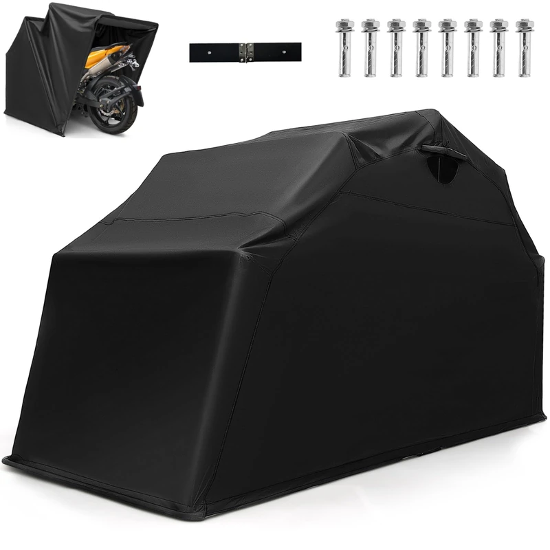 GiantexUK Motorcycle Tent, 342 x 137 x 193cm Large Waterproof Motorbike Shelter Cover with 8 Ground Bolts & Mesh Windows, Metal Frame Oxford Fabric Outdoor Bike Mobility Scooter Storage Shed