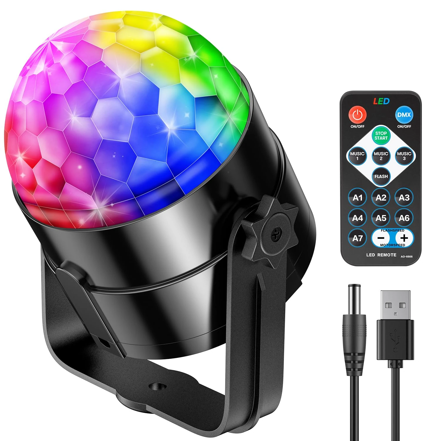 Disco Lights,RIYO 360°Rotation Sound Activated Disco Ball Light with Remote Control,Party Lights for Indoor Room Birthday Dance Karaoke Decorating(1 Pack)