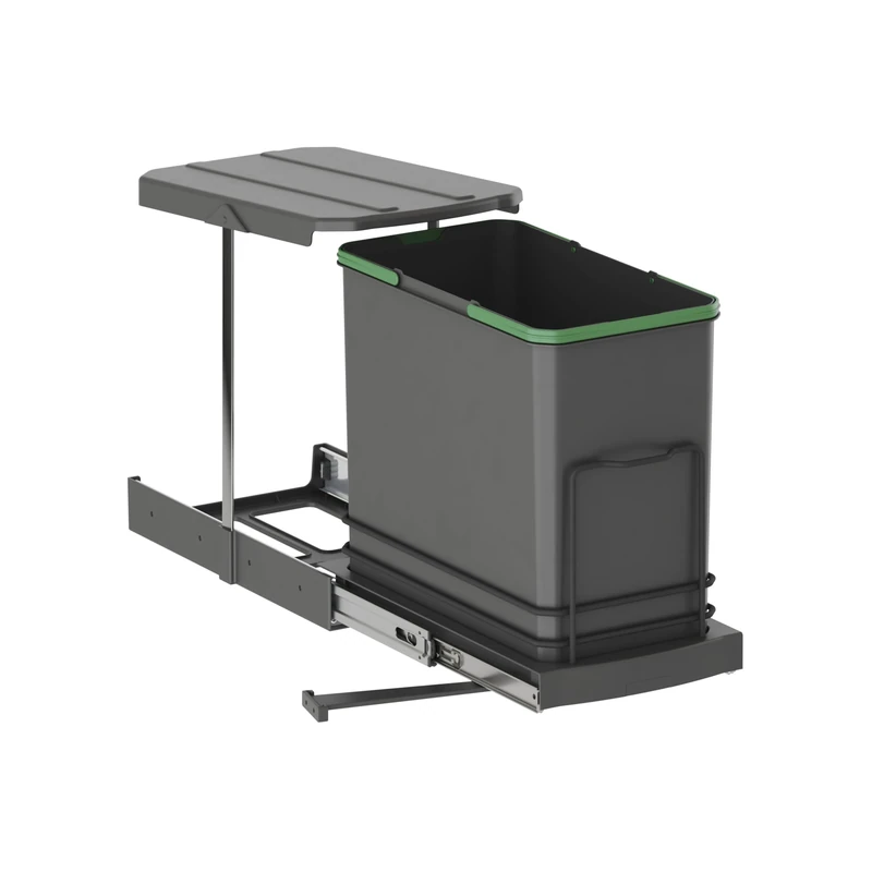 Emuca - Recycling bin for kitchen unit, 24 L, bottom fixing and manual/automatic pull-out, Anthracite grey plastic.