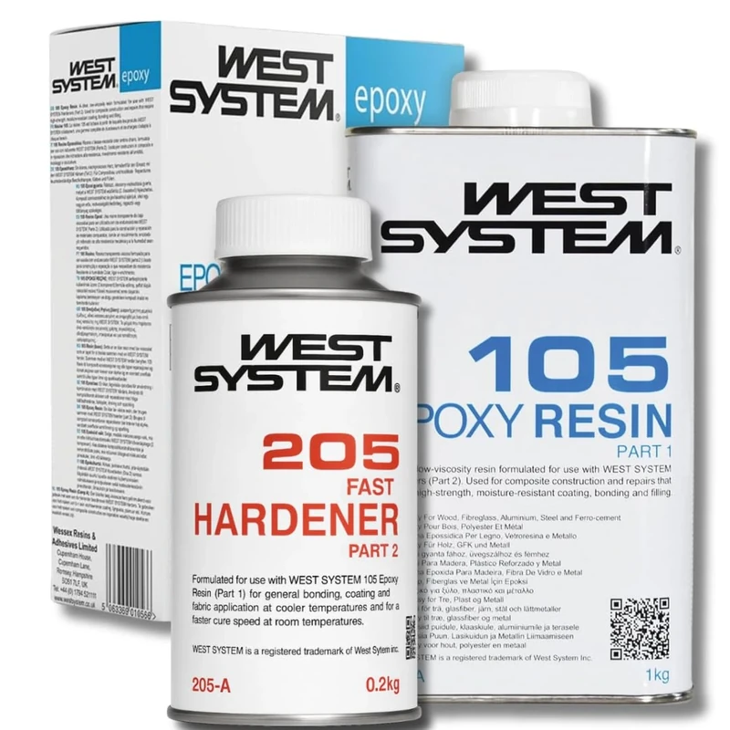 WEST SYSTEM Epoxy Resin and Hardener - 105/205 A Pack - Marine Grade Epoxy for Wood, Metal & Fibreglass, Suitable for Outdoor Use, Furniture & DIY – Ideal for Polyester Surfaces & Gap Filling