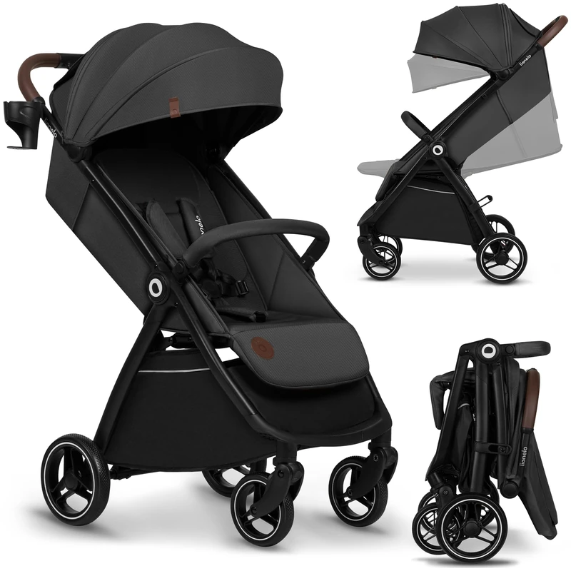Lionelo Ingrid Lightweight & Compact Stroller from 6 Months to 22kg, Auto-Folding Pushchair with Reclining Seat, Full Suspension, 360° Swivel EVA Wheels, XXL Canopy, Travel Buggy with Large Basket