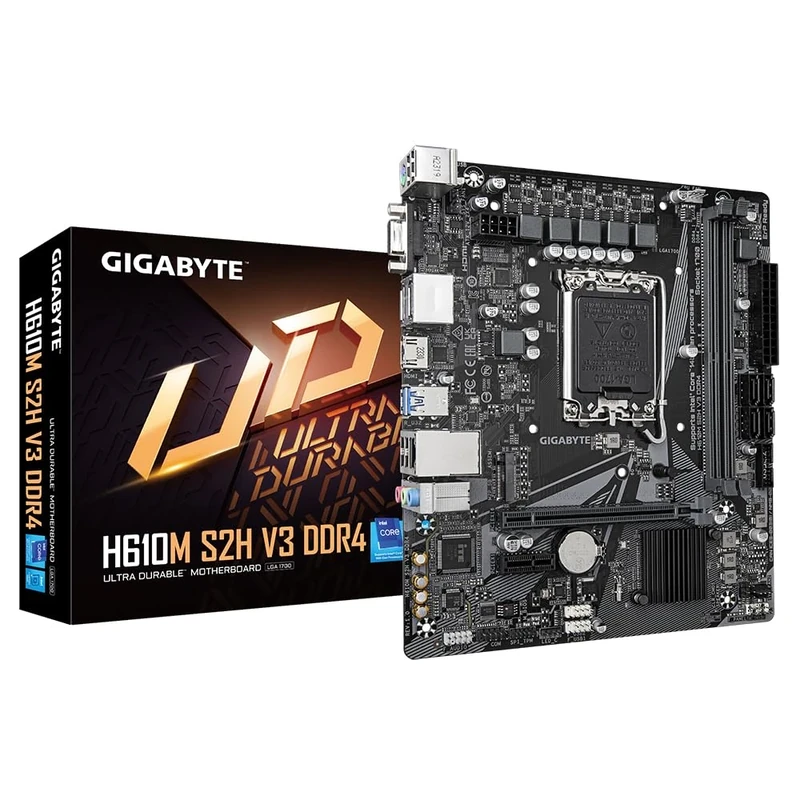 Gigabyte H610M S2H V3 DDR4 Motherboard - Supports Intel Core 14th CPUs, 4+1+1 Hybrid Digital VRM, up to 3200MHz DDR4, 1xPCIe 3.0 M.2, GbE LAN, USB 3.2 Gen 1