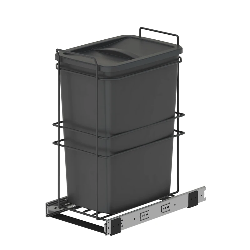 Emuca - Recycling bins for kitchen, 35 L, lower fixing and manual removal, Anthracite grey plastic