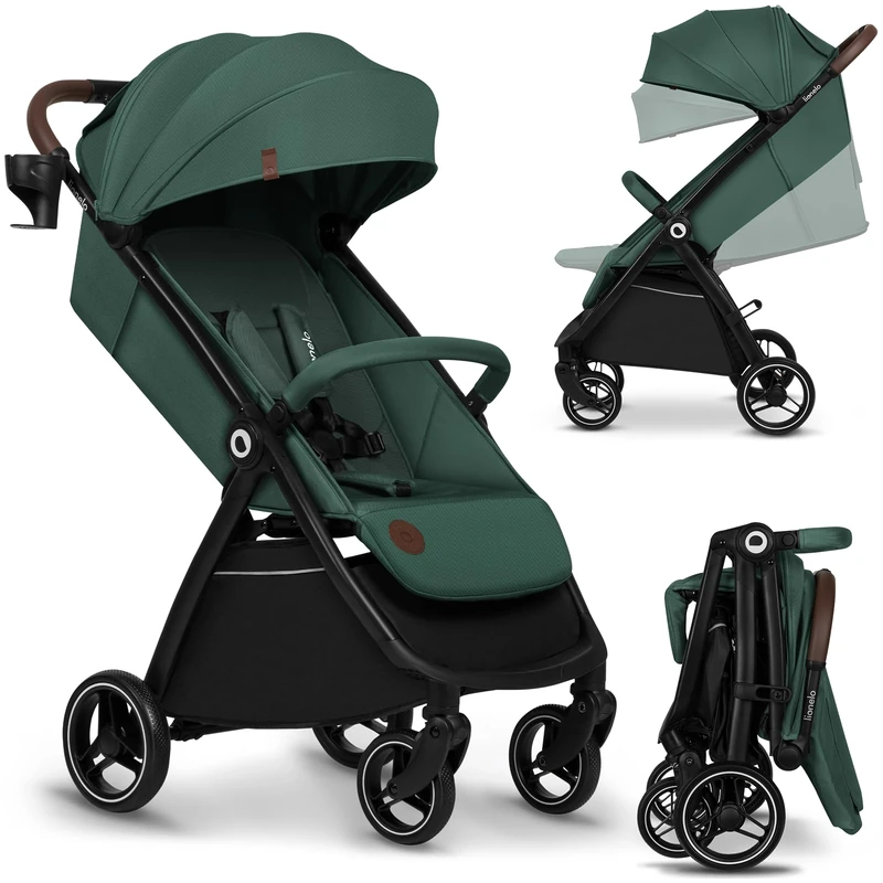 Lionelo Ingrid Lightweight & Compact Stroller from 6 Months to 22kg, Auto-Folding Pushchair with Reclining Seat, Full Suspension, 360° Swivel EVA Wheels, XXL Canopy, Travel Buggy with Large Basket