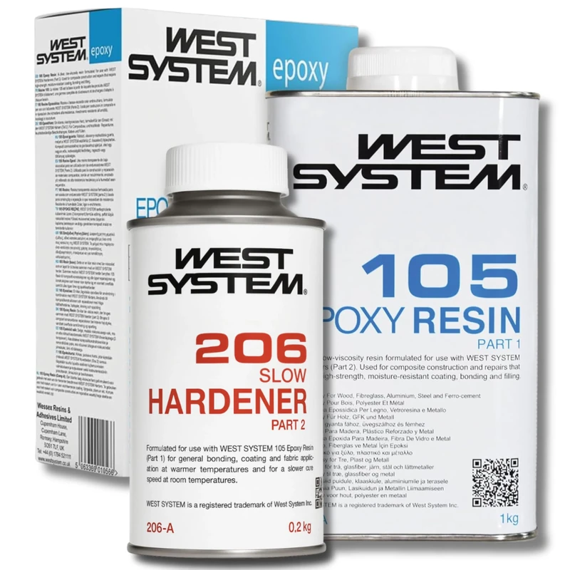 WEST SYSTEM Epoxy Resin and Hardener - 105/206 A Pack - Marine Grade Epoxy for Wood, Metal & Fibreglass, Suitable for Outdoor Use, Furniture & DIY – Ideal for Polyester Surfaces & Gap Filling