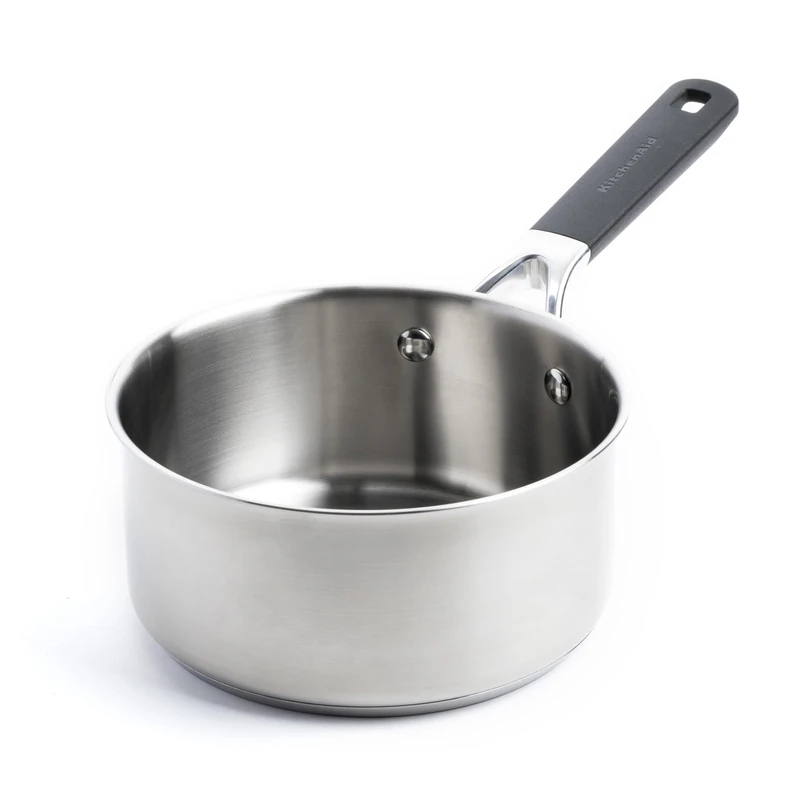 KitchenAid Classic Stainless Steel 3-Layer 18 cm/2.1 Litre Saucepan Pot, Clad, Induction, Oven Safe, Stay-Cool Handle, Silver