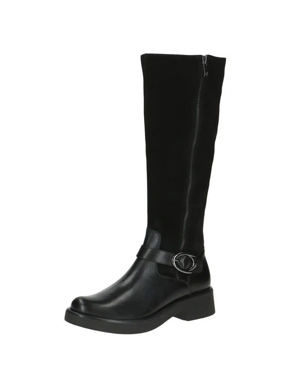 CAPRICE Women's tall leather heeled boots with buckle, Black (Black Comb), 7 UK