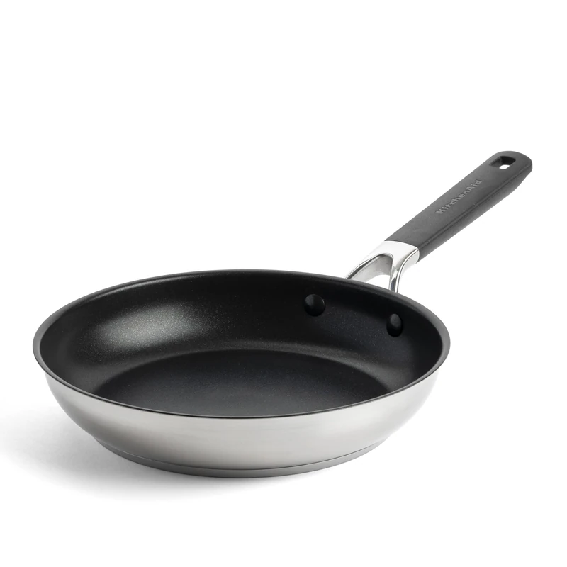 KitchenAid Classic Stainless Steel PFAS-Free Healthy Ceramic Non-Stick 24 cm Frying Pan Skillet, Clad, Induction, Stay-Cool Handle, Oven Safe up to 160°C, Silver - Image 1