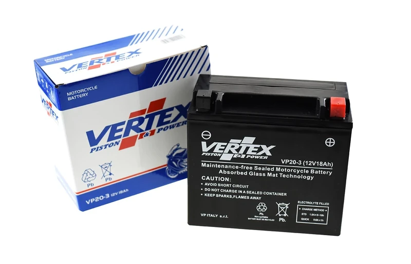 Vertex VP20-3 Sealed AGM Motorcycle Battery, 12V, 18Ah, CCA (-18) 270, Compatiable with: CTX20L-BS/CTX20HL-BS, Perfect battery for Motorcycle, ATV's, Personal Watercraft and Snowmobiles
