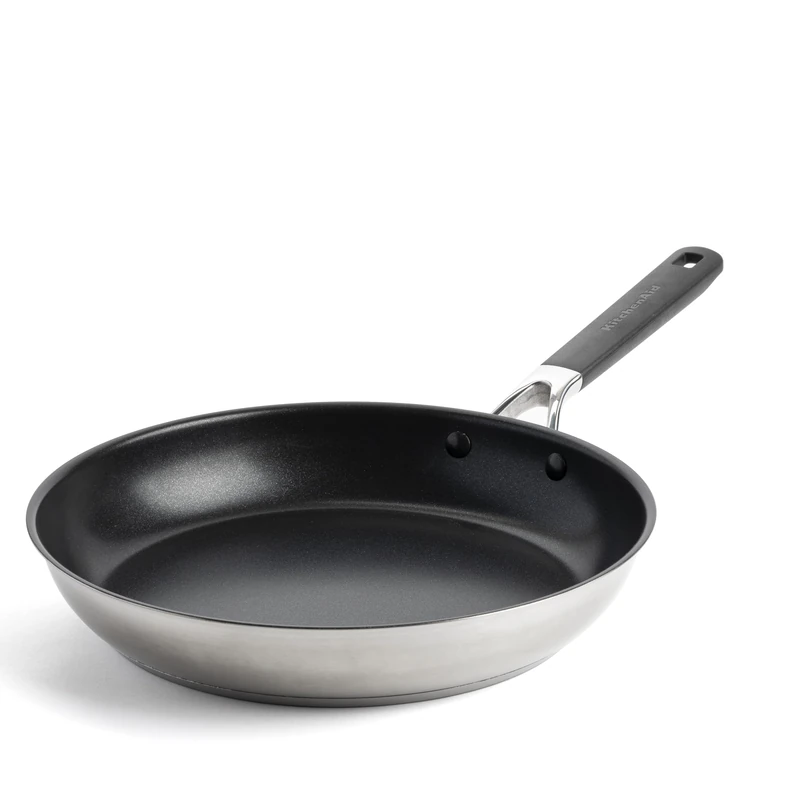 KitchenAid Classic Stainless Steel PFAS-Free Healthy Ceramic Non-Stick 28 cm Frying Pan Skillet, Clad, Induction, Stay-Cool Handle, Oven Safe up to 160°C, Silver - Image 1