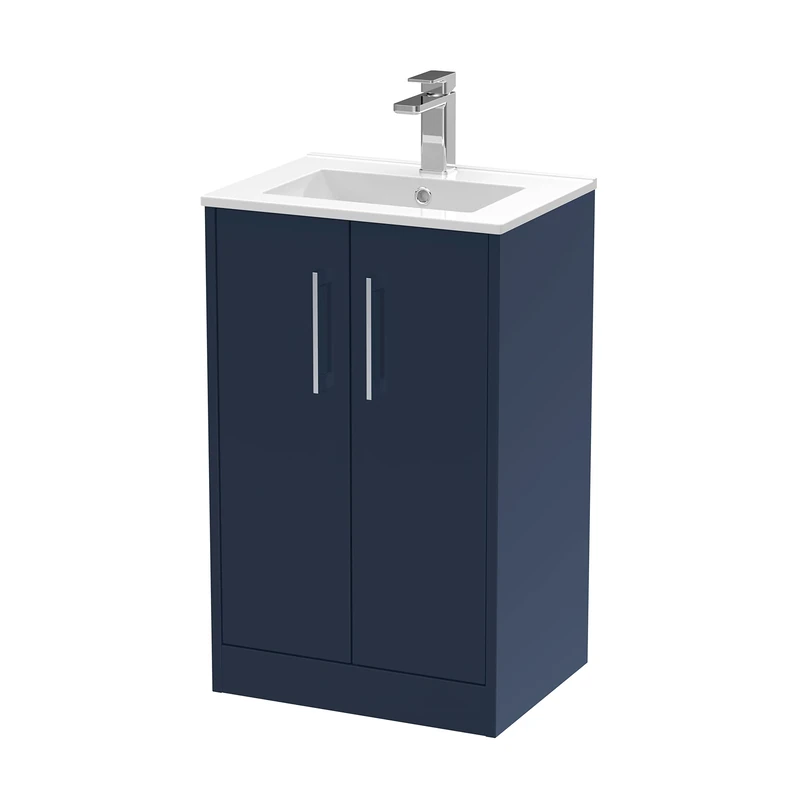 Hudson Reed JNU2901B Juno Modern Bathroom Floor Standing 2 Soft Close Door Vanity Unit and Minimalist Basin, 500mm, Midnight Blue