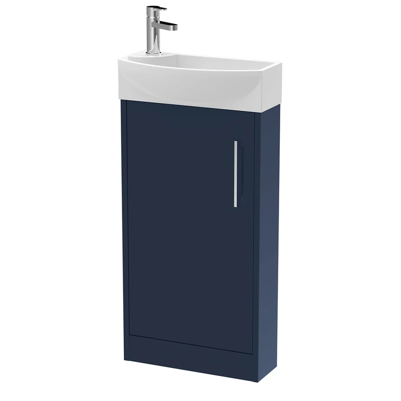 Hudson Reed JNU2921R Juno Compact Modern Cloakroom Floor Standing 1 Soft Close Door Vanity Unit and Basin - Right Hand, 440mm, Midnight Blue