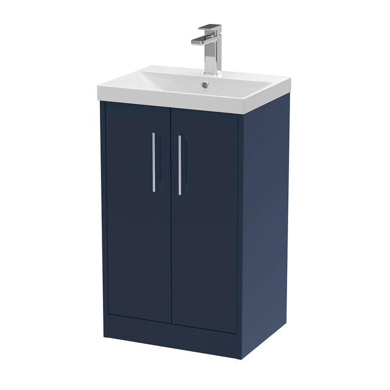 Hudson Reed JNU2901D Juno Modern Bathroom Floor Standing 2 Soft Close Door Vanity Unit and Thin-Edge Basin, 500mm, Midnight Blue