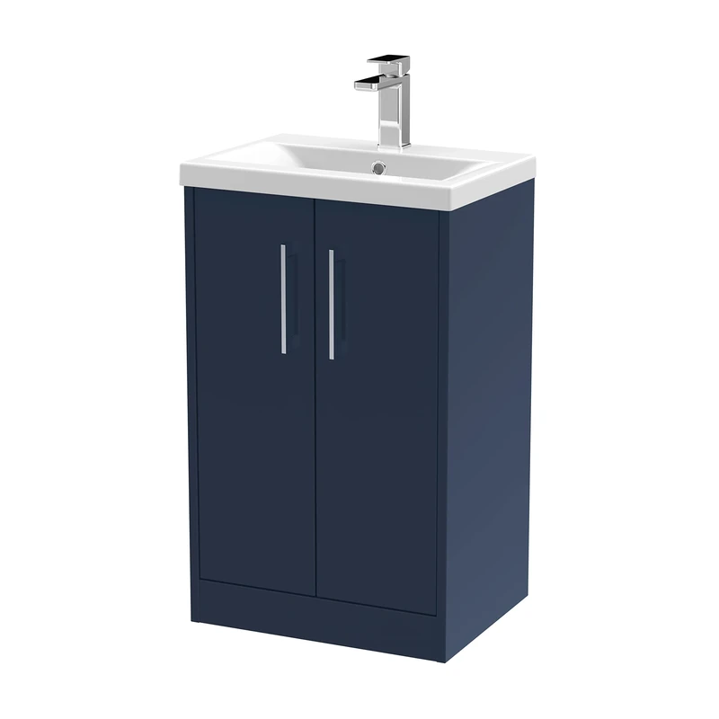 Hudson Reed JNU2901A Juno Modern Bathroom Floor Standing 2 Soft Close Door Vanity Unit and Mid-Edge Basin, 500mm, Midnight Blue