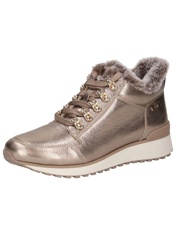 CAPRICE Women's leather high-top sneakers lined lace-up, Beige (Taupe Metallic), 4 UK
