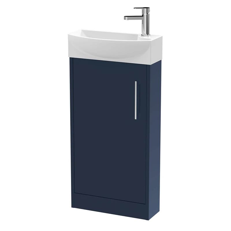 Hudson Reed JNU2921L Juno Compact Modern Cloakroom Floor Standing 1 Soft Close Door Vanity Unit and Basin - Left Hand, 440mm, Midnight Blue