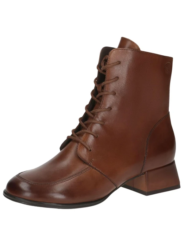 CAPRICE women's lace-up leather ankle boots low heel, Brown (Cognac Nappa), 4.5 UK