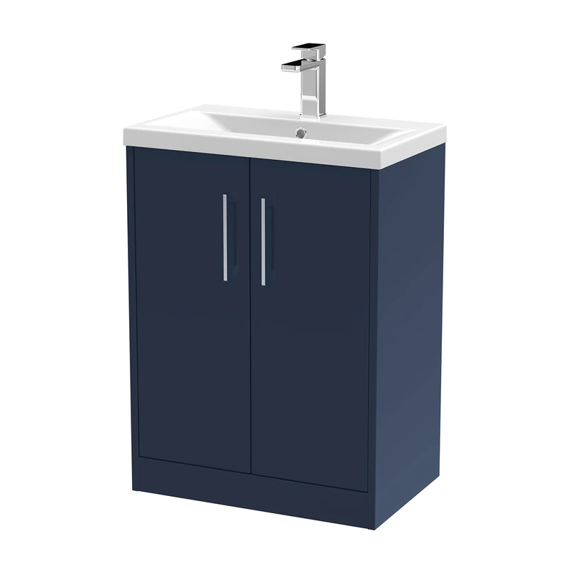 Hudson Reed JNU2903A Juno Modern Bathroom Floor Standing 2 Soft Close Door Vanity Unit and Mid-Edge Basin, 600mm, Midnight Blue