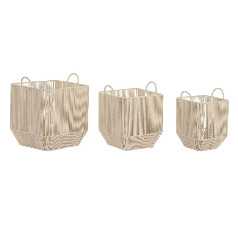 Basket Set of 3 Algodon Metal 37 x 37 x 45 cm Beige