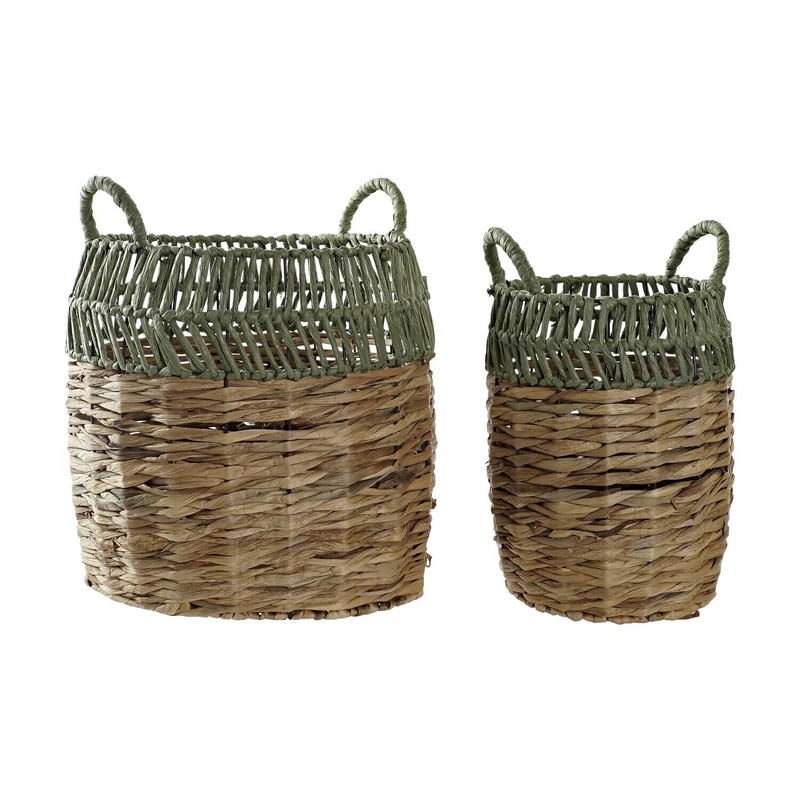 Basket Set of 2 Natural Rattan 33 x 33 x 40 cm