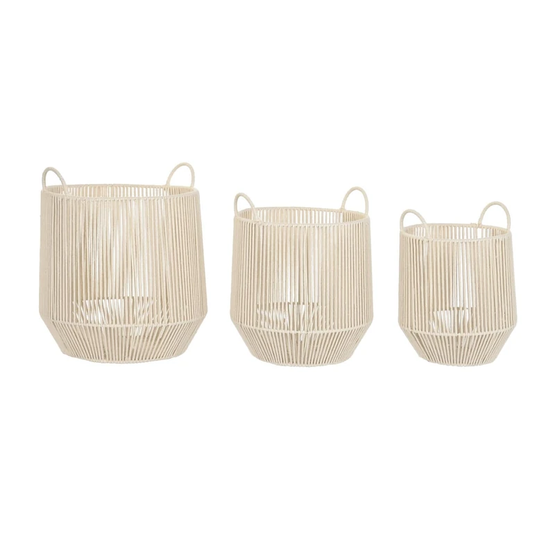Basket Set of 3 Algodon Metal 38 x 38 x 45 cm Beige - Image 1