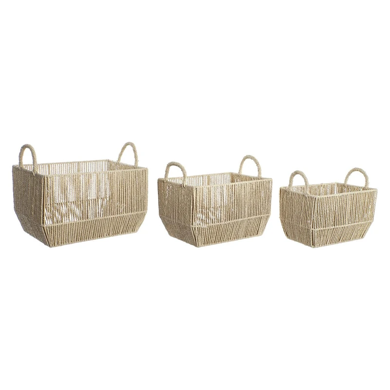Basket Set of 3 Metal Fibre 40 x 29.5 x 26 cm Natural