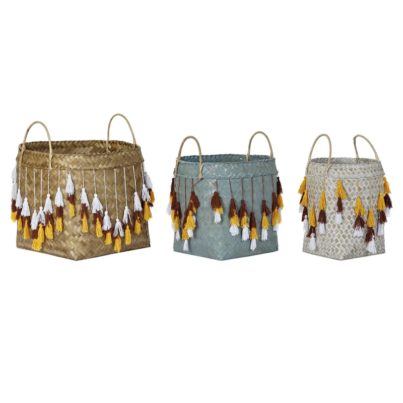 Basket Set of 3 Bamboo 46 x 46 x 57 cm Multi-Coloured Flecos